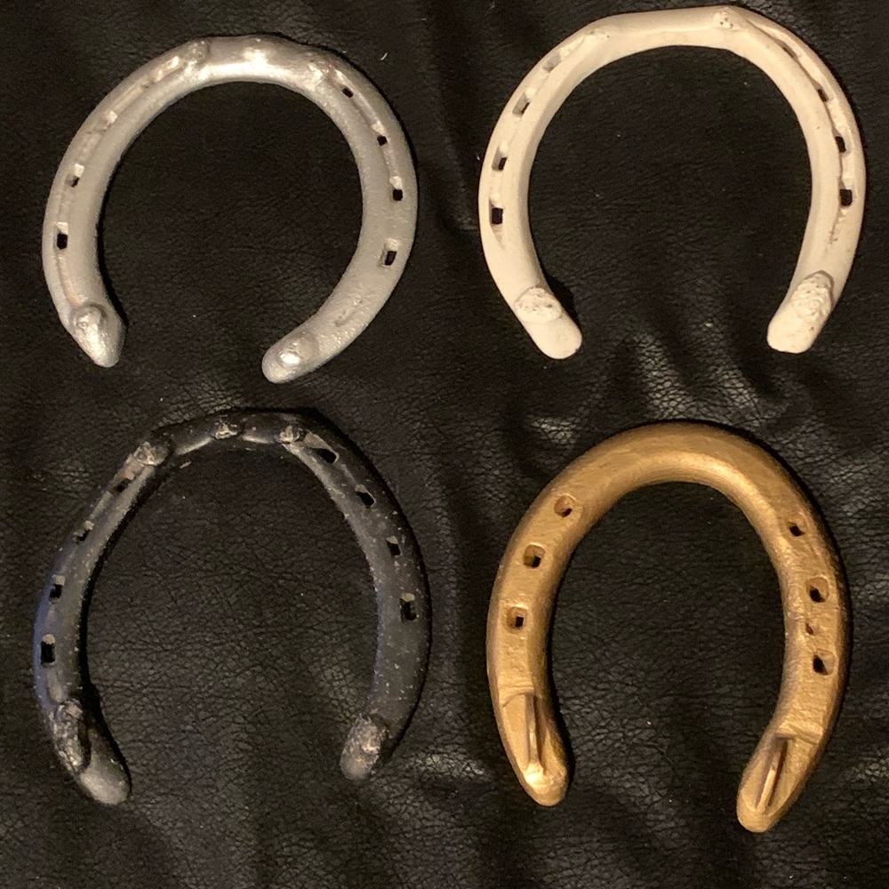 4 spray painted horseshoes.